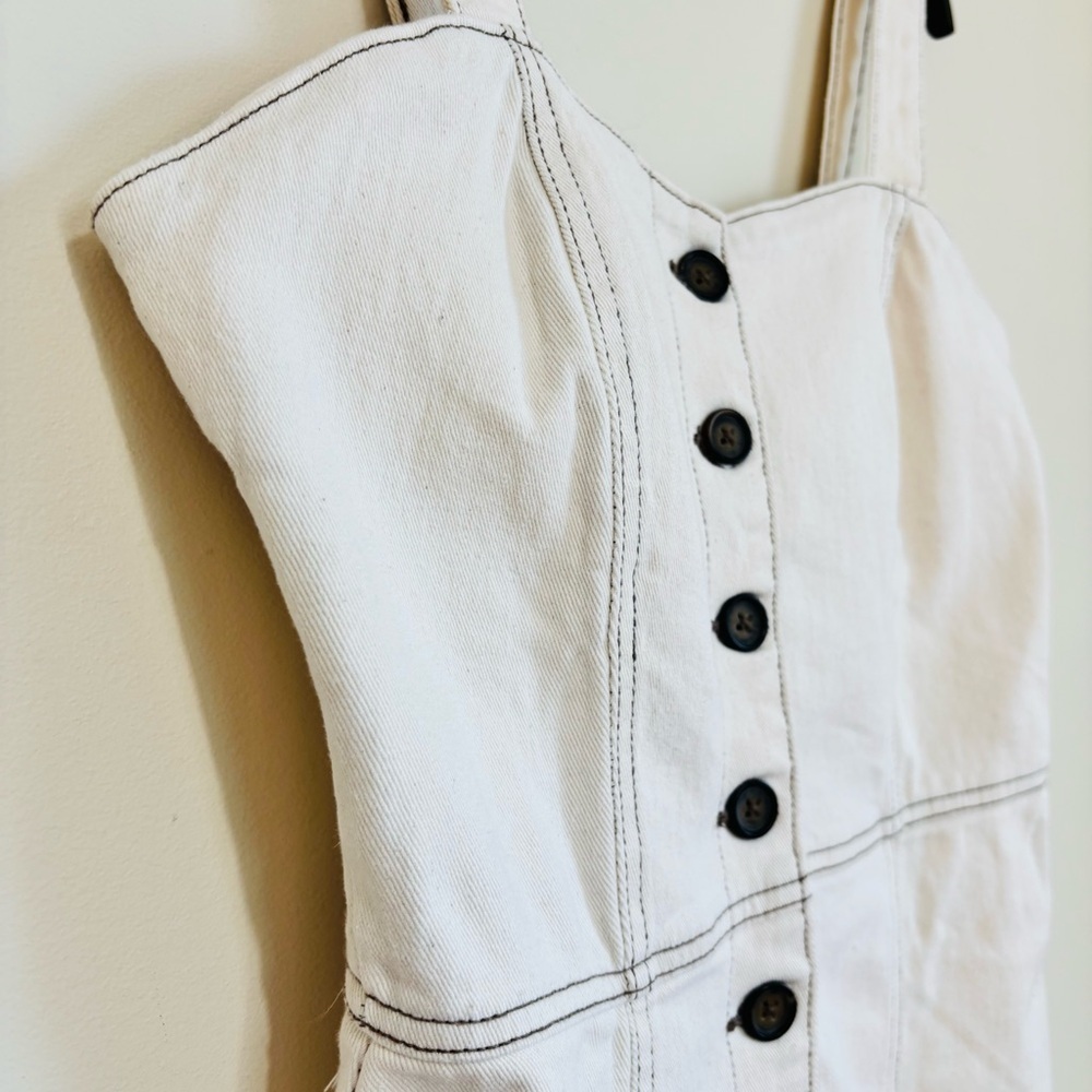 Zara Bodycon Overall Sleeveless corset Black Button Front Off White Denim Dress - Picture 7 of 16